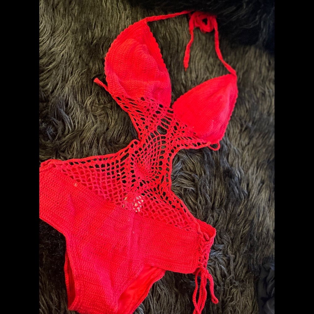 Hot red crocheted monokini